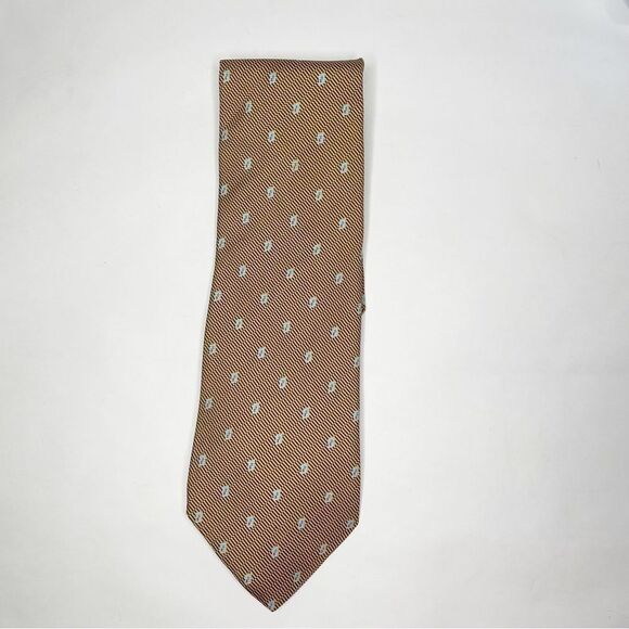 Michel Domit Men's 100% Silk Tie Italian gold yellow print - Picture 2 of 6